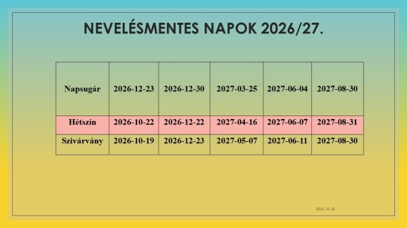 Nevelésmentes napok 202627